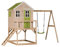 Wendi Toys M23L Kinderspielhaus Outdoor mit 90 cm Plattform & Schaukel, 192 x 350 x 242 cm, Grau, FSC Holz – Spielplatz für Garten, Spielhaus Kinder Outdoor Holz für Kinder ab 3 Jahren