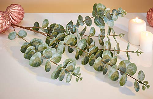 Dekoleidenschaft 2er Set Deko-Zweig „Eukalyptus“, Kunst-AST mit Blättern und Glitzer, unecht, täuschend echt
