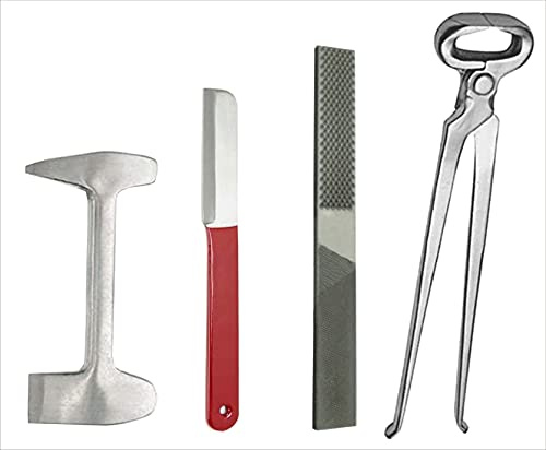 Equinez Tools 4 Pcs Farrier Horse Hoof Kit – Includes Hoof Nipper, Hoof Rasp File, Hoof Scraper & Hoof Buffer – Professional Farrier Tool Set for Trimming, Shaping & Grooming Horse Hooves