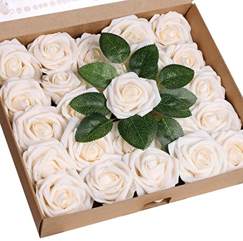 Anaoo Künstliche Rosen Blumen 25 Stück Kunstblumen Deko Schaumrosen Foamrosen Rosenköpfe Gefälschte Kunstrose Rose für DIY Geburtstagsdeko Hochzeitsdeko Blumensträuße Braut Dekoration, Champagne