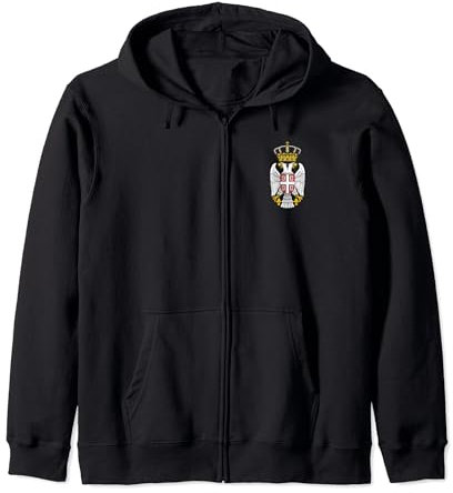 Srpska Cast Unisex Erwachsene Hoodie Schwarz S Serbischer Adler Grb Emblem von Serbien Doppelköpfiger Adler Krone Kapuzenjacke