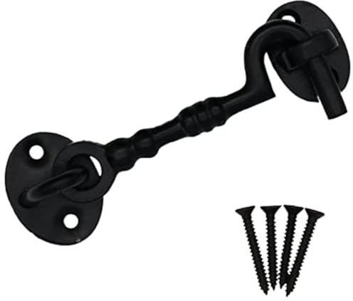 EAI Cabin Hook and Eye Latch - 100mm/4 Inch Black Gate & Door Catch & Fixings for Wooden Gates, Doors & Sheds - 1 Pack