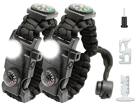 NVioAsport 20 in 1 Paracord Armband, Verstellbares Getriebe Kit mit SOS LED Licht, Feuerstarter, Größer Kompass, Überlebenspfeife, Perfekt für Camping, Wandern, Angeln, Survival Armband