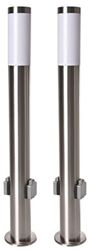 Novatool 2X Gartenlampen I 80 cm I mit 2 Steckdosen I Edelstahl I IP44 I E27 Sockel I Gartenleuchten Stehlampen Säulenlampen außen Stromverteiler Mehrfachsteckdose Steckdosensäule Outddoor