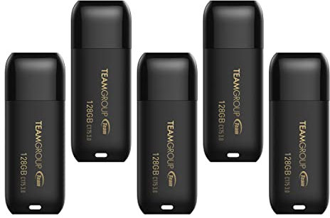 TEAMGROUP C175 128GB 5 Pack USB 3.2 Gen 1 (USB 3.1/3.0) Read 100MB/s Flash Thumb Drive, External Data Storage Memory Stick Compatible with Computer/Laptop Matte Black TC1753128GB21