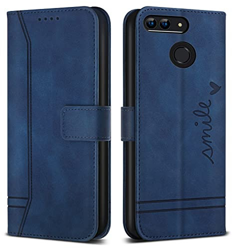 Bravoday Coque pour Huawei Honor 9 Lite/Huawei P Smart/Huawei Enjoy 7S, Etui Cuir avec Magnetique, Flip Pochette Housse pour Huawei Honor 9 Lite/Huawei P Smart Protection, Bleu