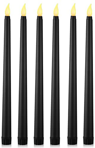 LECMACY 6 Stück LED Kerzen, Batteriebetriebene Flammenlose Kerzen, Glatte Wachsoberfläche, Schwarz