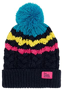 LightHouse Kids Bobbie Warm Bobble Cable Knit Hat - Childrens Winter Outdoor Headwear - Teal Navy - 2-4 Years