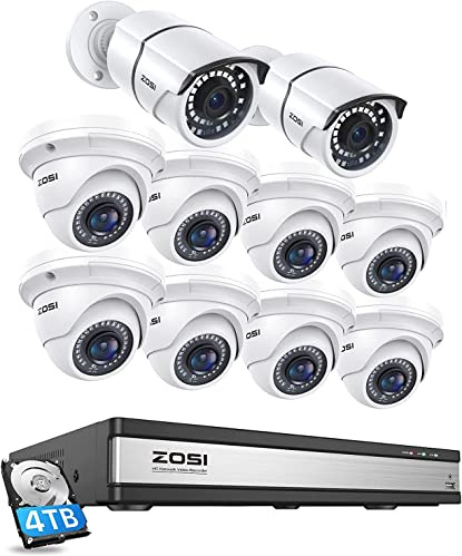 ZOSI 16CH 4K PoE Security CCTV Camera System & 4TB HDD, 10 x 5MP PoE Camera | IP66 Weatherproof Wired Outdoor Indoor PoE Cameras, 80ft Night Vision, Motion Detection, 8MP CCTV PoE NVR for 24/7 Recording