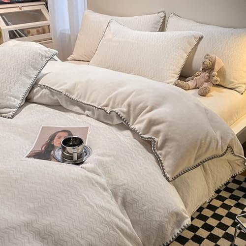 MAHPKYZ Kuschelige BettwäSche,Samt Bettbezug Queen King Bett Winter Warm Magic Fleece Grau Blau BettwäSche Set Tagesdecke Stripe Coral Fleece Twin Quilt Covers,Geschenkset,Y,220 * 240cm(4pcs)