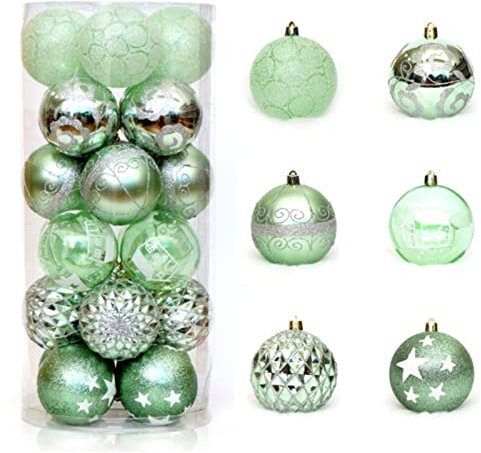 EXQULEG 24 Stück Weihnachtskugel Set Christbaumkugeln, Glitzerdekoration Weihnachtskugeln aus Kunststoff, Baumschmuck Hängenden Weihnachtlichen Dekorationen Bälle (Hellgrün)