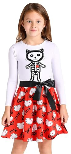 A2Z 4 Kids Girls Halloween Cat Skeleton Heart Skater Dress Age 5-13