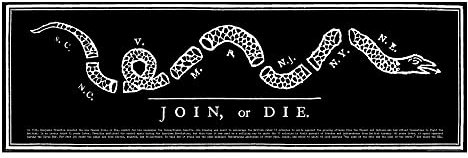 History America Join Or Die ungerahmter Kunstdruck | Benjamin Franklin Snake Cartoon American Revolution Patriotisches Poster | 29,5 x 91,4 cm | Schwarz