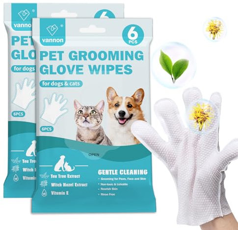 Vannon Toallitas de baño extra gruesas para mascotas para perros y gatos, guantes de aseo de limpieza y control de olores, toallitas nutritivas para el cuidado diario y viajes, sin enjuague, sin