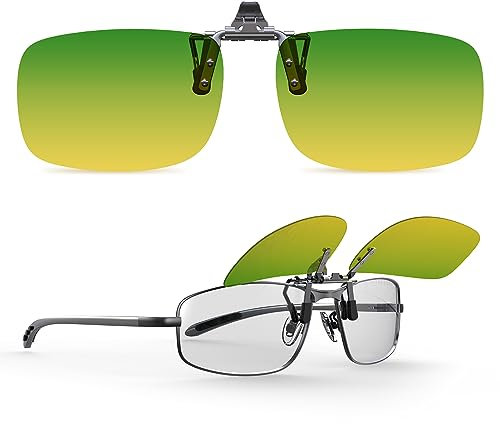 Goiteia Hochklappbare Tages- und Nachtfahr-Aufsatzbrille für lichtempfindliche Männer und Frauen, wirksam gegen Blendung von entgegenkommenden Scheinwerfern, Hochauflösende Sicht (60 * 40mm)
