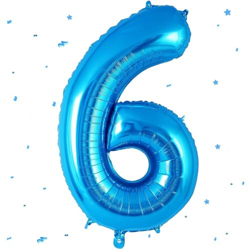WOIRROIP Blau Luftballon 6,Zahlen Luftballon Blau, 40 Zoll XXL Blau Folienballon 6. Blau Zahlenballon 6 Helium Ballon, Luftballon 6. Geburtstag für 6 Jahre Geburtstagsdeko Kinder Junge Mädchen