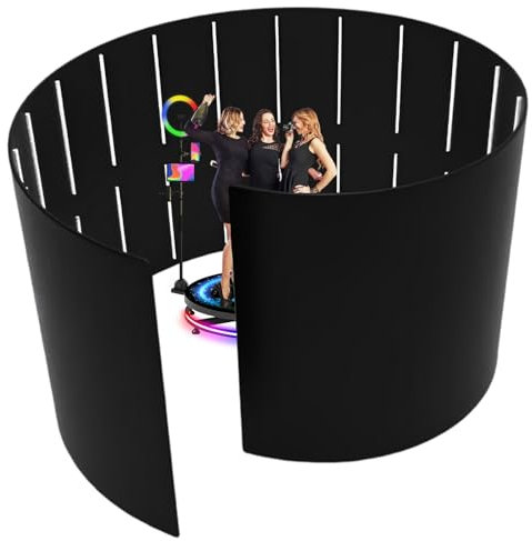 XGXHIN 360 Photo Booth Enclosures Backdrop, Vogue Circle Background Video Camera Photobooth Enclosure with Led RGB Lights, Customizable LOGO, for Party Wedding Events