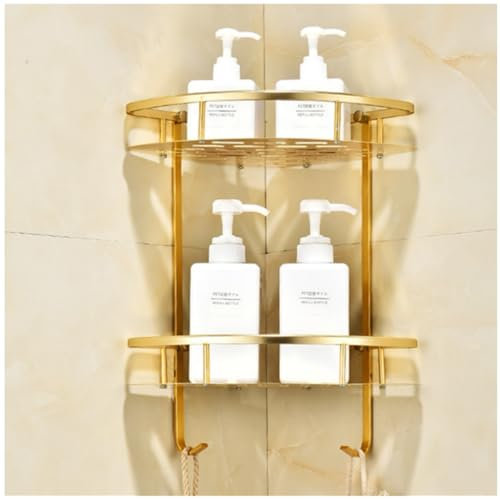 Eivdru Portaoggetti Doccia ad Angolo, Scaffale Angolare a 2 Ripiani, Porta Shampoo e Bagnoschiuma con Ripiani, Montaggio a Parete Scaffale da Bagno in Alluminio