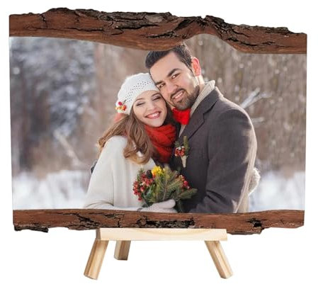 Personalisiertes Foto-Holzscheiben-Bilderrahmen, Album, Holzhandwerk mit Halterung (02 volle Farbe)
