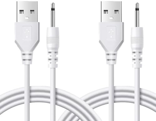 wimony Massage Wand Fast Charging Cable 2PCS, Fast Charging Cable USB to 2.5mm Dc Vibrator Charger, Suitable for Wand Vibrators, Desk Lamps, Stereos,80cm .5in