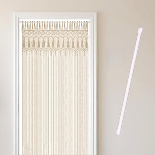 Cozyor Makramee Boho Vorhang + Klemmstange 70-120 cm ohne Bohren Türvorhang Fenstervorhang 132x200cm Raumtrenner, Wandbehang & Deko beige weiß, Hochzeit, Schlafzimmer