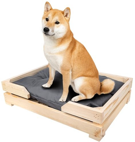 Creative Pets Hundebett aus Holz mit Hundekissen | 68 x 48 x 14 cm | Hundekorb Bequemes Kissen Dunkelgrau | Langlebiges Hundesofa | Hundematte für mittelgroße Hunde