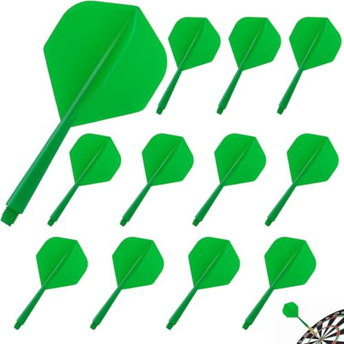 Pyroclasia 12 STK Darts Flights mit Schäfte Stabil Darts Zubehör Fusion Flights Dart Flyer mit Schaft Integrierte Festen Flights Kunststoff Dartschäfte Shaft Flight System Kombi(2BA) (Grün)