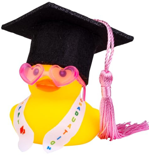 Mwmoeen lustige Akademiker Gummiente mit Diplom, Mini Graduierung Ente Auto Armaturenbrett Dekoration mit Graduierung Hut Schärpe Brille Schärpe, Geschenk bei Prüfungen Abschlussfeier (G12)