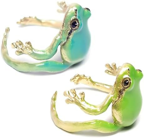 KUAUTD 2 Stück Baumfrosch-Ringe für Damen, niedlicher Froschring, blau-grüner Froschring, verstellbar, offen, kreative Frösche, Einheitsgröße, Harz, ohne Edelstein