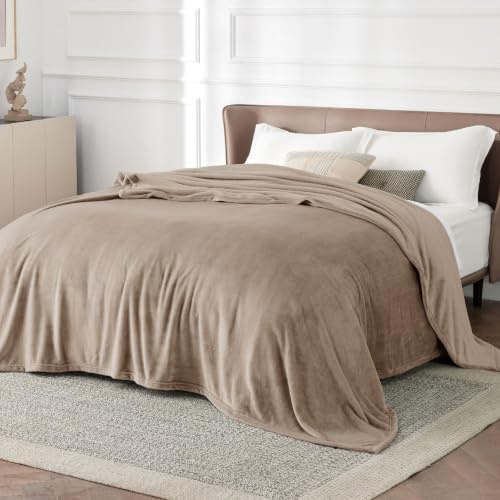 Bedsure Fleece Blanket King Size - Soft Cosy Fluffy Throw Blankets for Bed, Warm Large Throws for Audlts, Oxford Tan, 270x230 cm