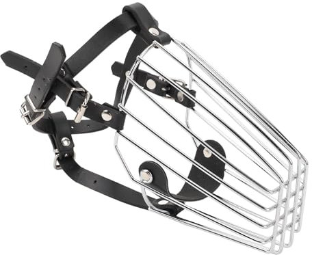 Wire Dog Muzzle, Breathable Stainless Steel Wire Face Basket with Adjustable Leather Straps for German Shepherd Biting Chewing Barking