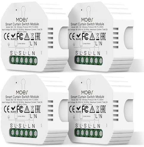 MOES Tuya WiFi Alexa Smart Interruptor de persiana Módulo, 4 unidades, para persianas, temporizador, interruptor para motor de persiana, compatible con Alexa Google Assistant, MOES/Tuya/Smart Life App
