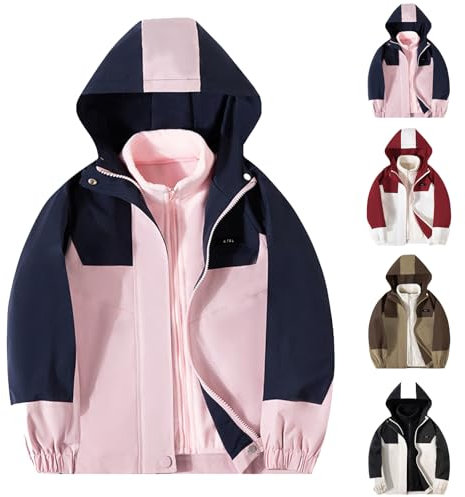 Guqmjde Regenjacke Jungen Softshelljacke Kinder Winterjacke Wasserdicht Mantel 3 In 1 Jacke Jacken Übergangsjacken Funktionsjacke Kapuzenjacke Wanderjacke Rosa, 10 Jahre