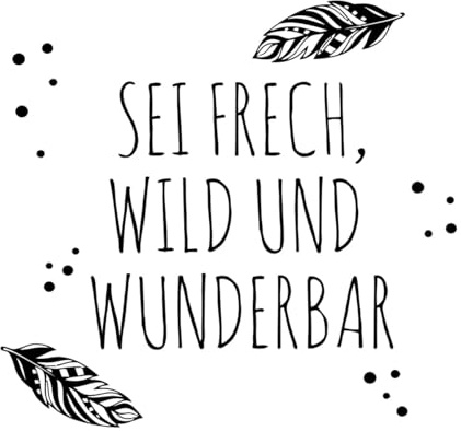 Cartoon Deutsch sein frech wild wunderbare Wand Aufkleber Baby Kinderzimmer inspirierend Zitat Boho Feder Stern-L-74x78cm-Black
