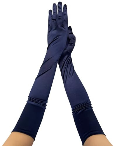 krautwear Damen Satin Handschuhe Abendhandschuhe (52 cm) in vielen Farben (1, Navy-Blau, One Size)