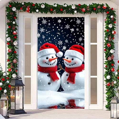 Christmas Door Cover Türdeko Weihnachten Weihnachtsdeko Tür Weihnachten Deko Weinachtsdekorationen Vorweihnachtlicher Türdeckel-Ornament Draußen Türbezug Outdoor 90 x 200 cm (Schneemann)