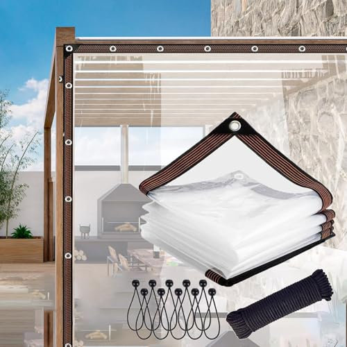 Lona impermeable transparente de PVC de 5 x 9 pies, cubierta de lona para patio con cuerda y bola elástica, varias para protección al aire libre