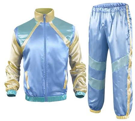 Generisch 80er 90er Jahre Outfit Herren Damen, Blau Karneval Kostüm Trainingsanzug Retro Anzug für Karneval FaschingskostüMe Damen Ski KostüM Herren