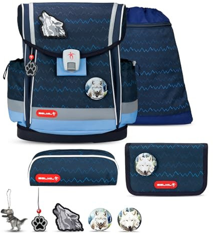 Belmil Classy Plus Schulranzen Set 6-teilig mit extra Schlüsselanhänger (405-78AG/S/K) (Wolves)