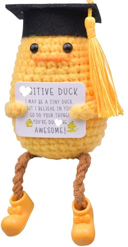 Mwmoeen Glücksbringer Prüfung，Akademiker Ente Doktorhut Studentenhut | Pocket Hug Positive Ente Duck Strickwolle Bachelor Hut, Emotionale Unterstützung Enten Geschenke Absolvent Party-Dekoration