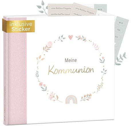mintkind® Gästebuch Kommunion Rosa - Kommunionsbuch zum Ausfüllen, 72 Seiten zum Selbstgestalten, hochwertiger Leineneinband - Kommunionsgeschenk & stilvolle Kommunion Deko