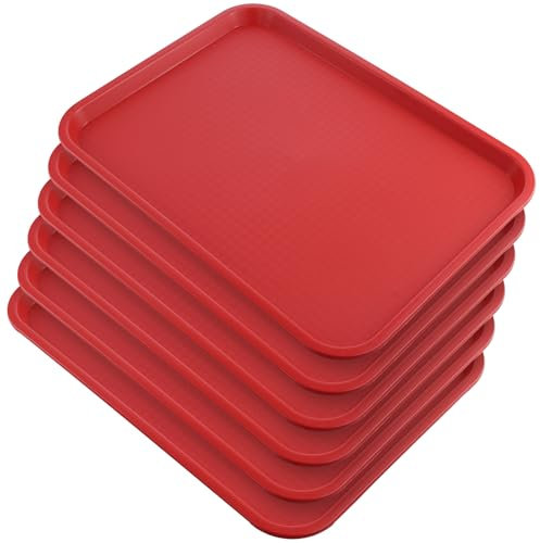 CHUENKUK 6 bandejas de Comida rápida, 41,5 x 30,5 cm, bandejas de plástico Rojas, Bandeja Grande para Servir Tartas, Aperitivos o Bebidas