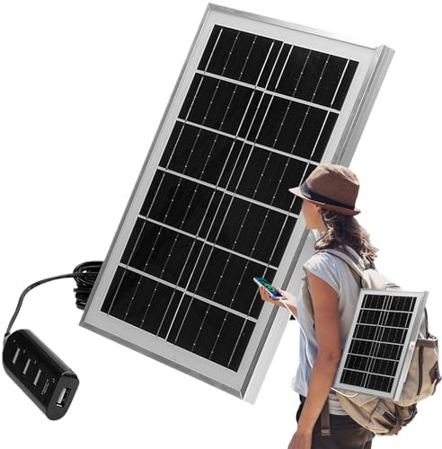Solar Panel Charger, 5V 6.8W Solar Panel Kit, Sola-Powers Bank 1300mAh, Monocrystalline SolarBattery with 4 USB Ports, USB Charger Outlet for Camping Supply Fans Monitor Devices