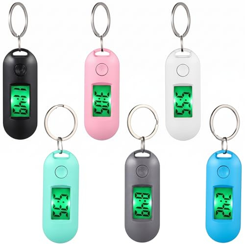 VILLCASE 6Pcs Keyring Digital Pocket Watches – Silent Quartz LCD Display, Clip-On Mini Alarm Clocks for Exams, Study & Office, Mute Luminous Timekeeper for Students, Boys & Girls