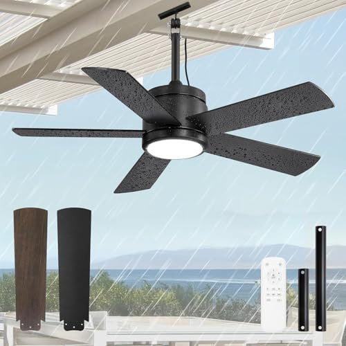 42 Waterproof Outdoor Ceiling Fan with Light and Remote IP65 Plug in Wet Rated Outdoor Ceiling Fans for Patios Ceiling Fan with Hanging Hook for Patio Dimmable Fan Ceiling Lights for Patio, Porch