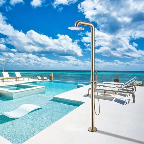 XJTNLB Gartendusche Aussendusche Freistehend Gold Gebürstet Gartendusche Edelstahl Warm Kalt Pool Dusche Regendusche 30Cm Edelstahl