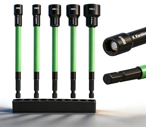 8mm 11mm 13mm 17mm Magnetic Nut Driver Set for Impact Drill, Long Nut Drivers 6 INCH(150mm), Long Shank Nut Driver Bits, 1/4 Hex Shank Long Nut Setter Socket Kit