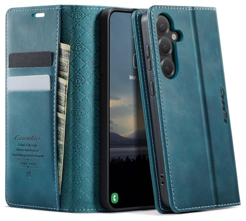 KZB für Samsung Galaxy S24 Hülle, Magnet Leder Klapphülle RFID Schutz | Retro PU Leder, 2 Kartenfach, Standfunktion, Stoßfest, Flip Case, Handyhülle für Galaxy S24 5G 6,2'', Blaugrün