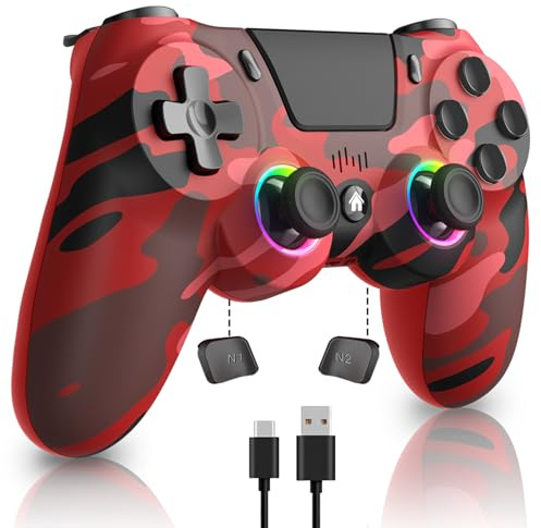 ancihdgm Manette sans fil pour PS4, compatible PS4/Pro/Slim/PC/P3/Android/iOS. Programmable, double vibration, gyroscope 6 axes, éclairage LED, écran tactile et prise de casque
