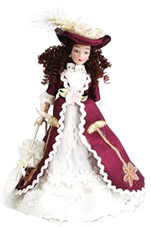 PawwJoy 1/12 Scale Victorian Porcelain Lady Doll with Hat and Umbrella 5.9 Inch Miniature Display Stand for Dollhouse Home Garden Decoration